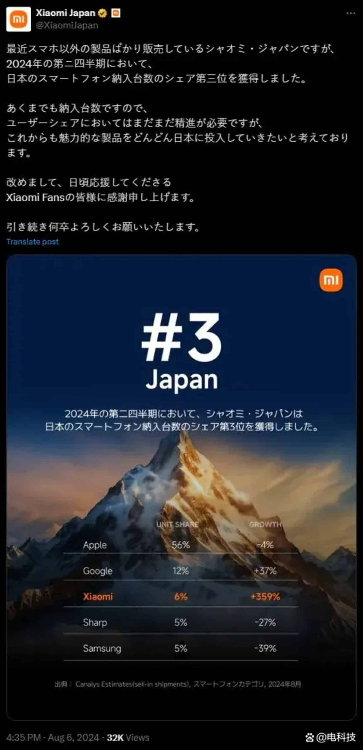 小米手机冲进前三，撼动日本「苹果信仰」