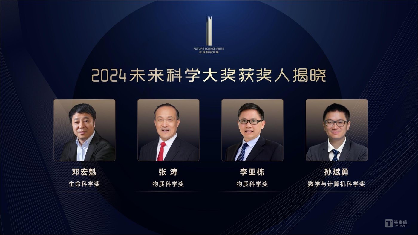 单项奖金约720万元！张涛院士、李亚栋院士等四位学者获2024未来科学大奖