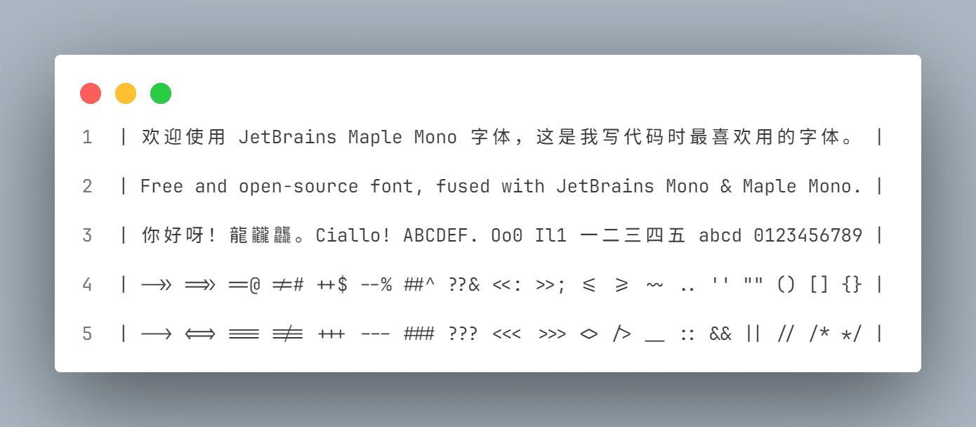 中英文完美 2:1 宽的 JetBrains Maple Mono 开源合成字体 [工整，优雅，超高可读性]