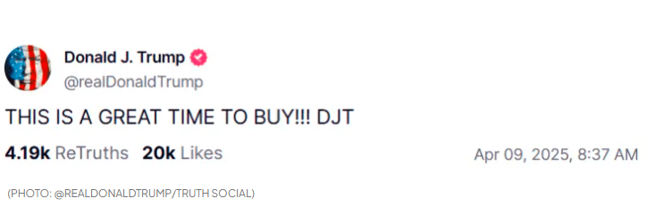 政策改变前，特朗普公开喊买入DJT，股价果然大涨！民主党大佬怒斥：查查他，有没有操纵市场