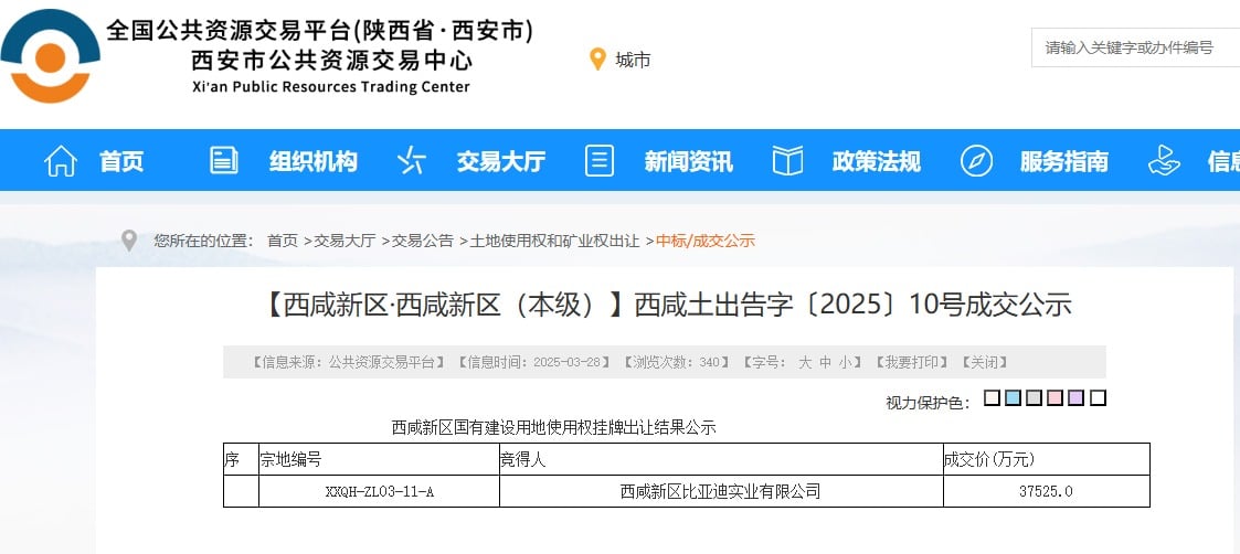 扩大动力电池版图！比亚迪斥资约8亿元在西安连拿两宗土地