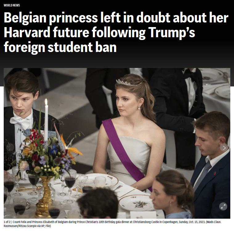 美国政府给哈佛下「禁招令」，比利时公主也可能学业中断！特朗普语出惊人：哈佛很多学生连2+2都不会算