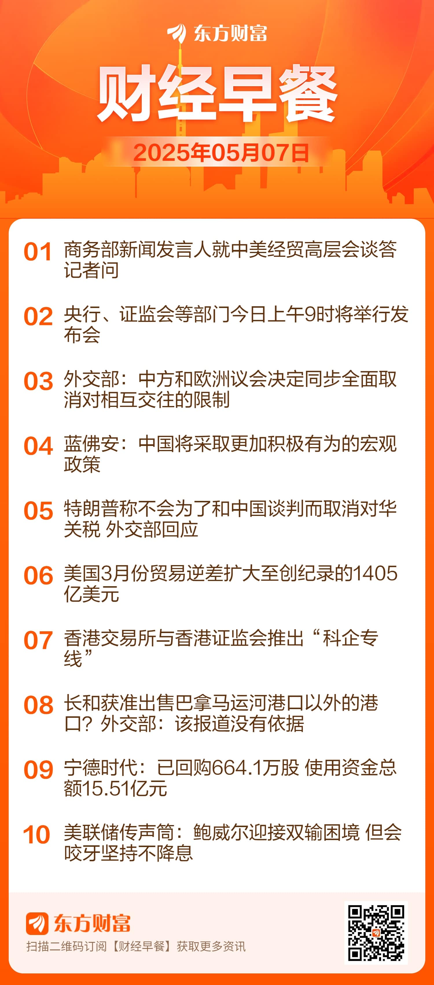 东方财富财经早餐 5月7日周三