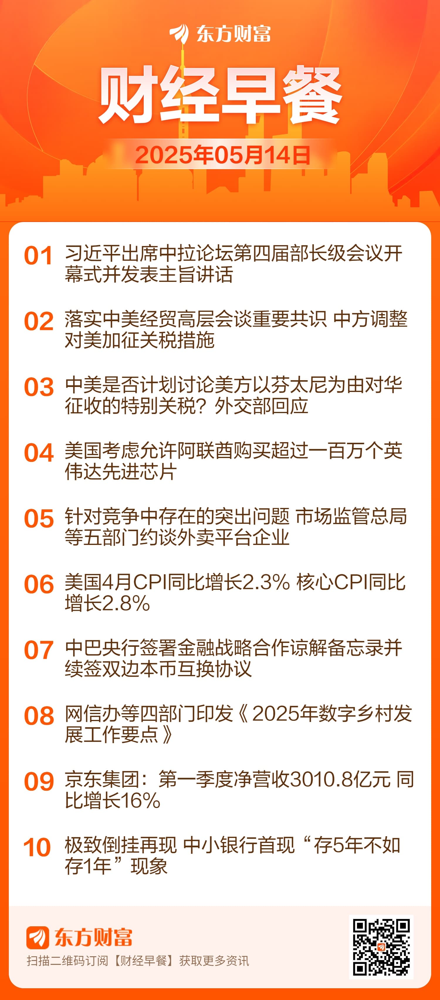 东方财富财经早餐 5月14日周三