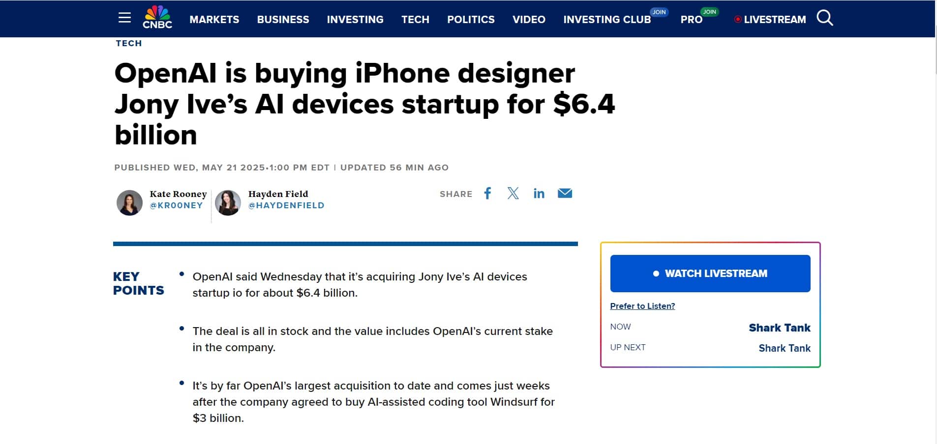 OpenAI史上最大收购！将以64亿美元拿下io，携手前苹果设计师进军硬件领域，明年将有大动作！