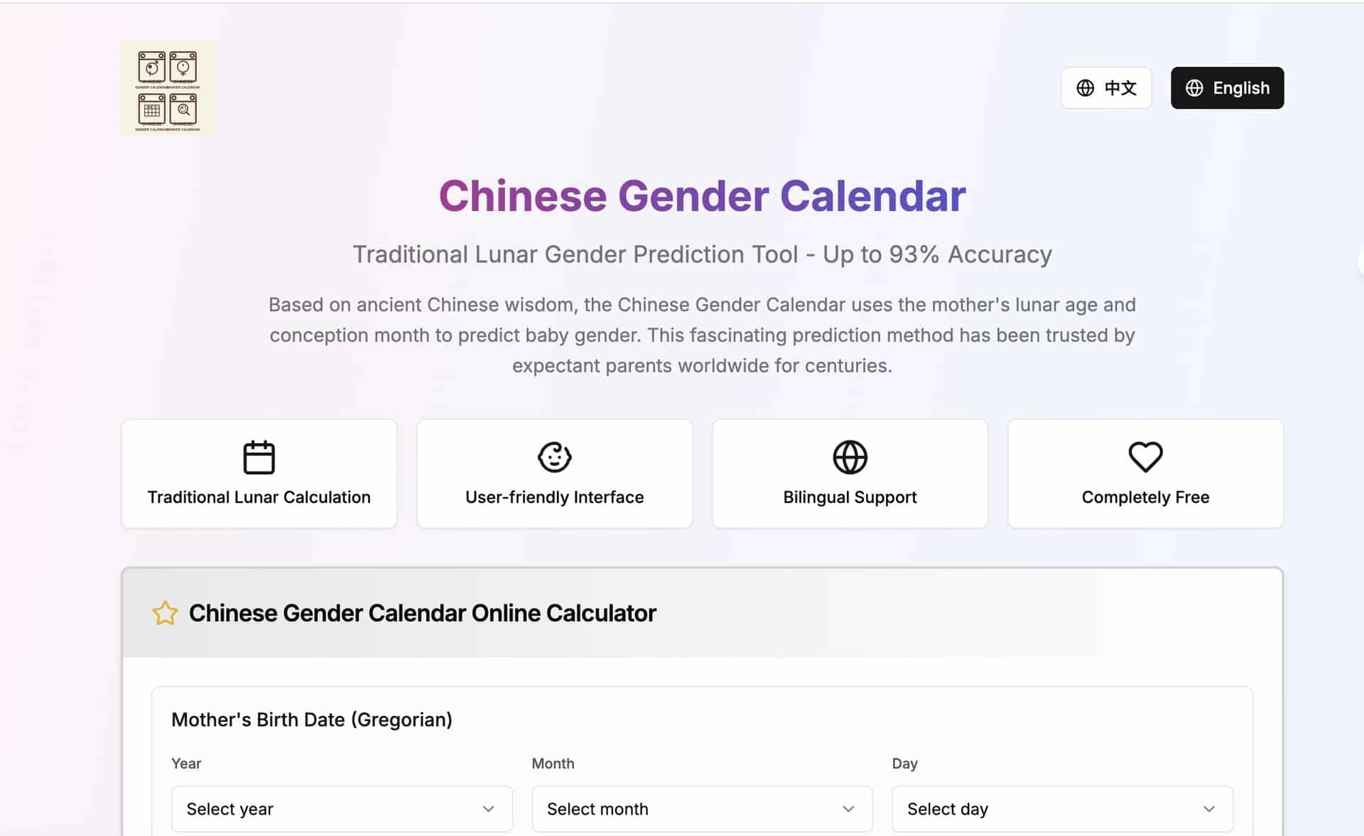 Chinese Gender Calendar（中文名：清宫图生男生女预测）