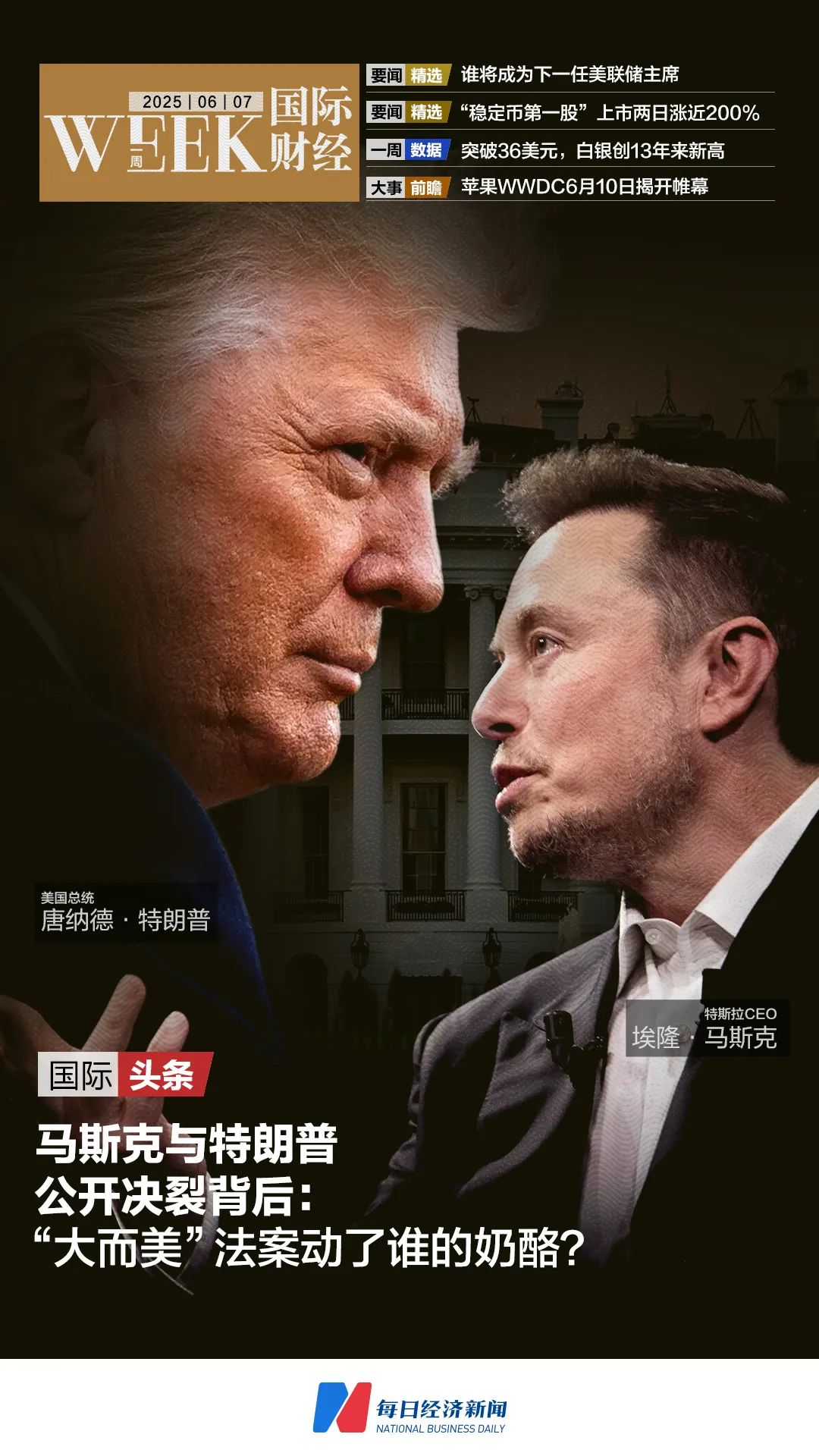 马斯克与特朗普公开决裂背后：「大而美」法案动了谁的奶酪？下一任美联储主席人选或很快公布；白银创13年来新高 | 一周国际财经