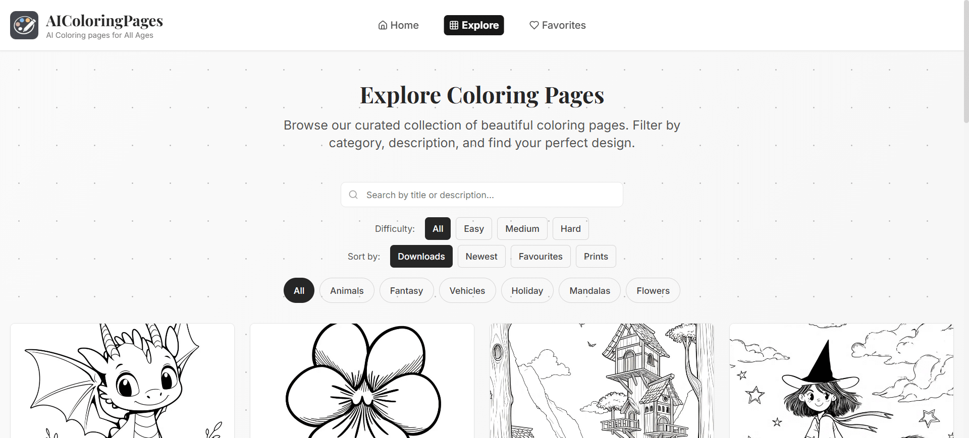 AIColoringPages，一个简单的着色图资源站