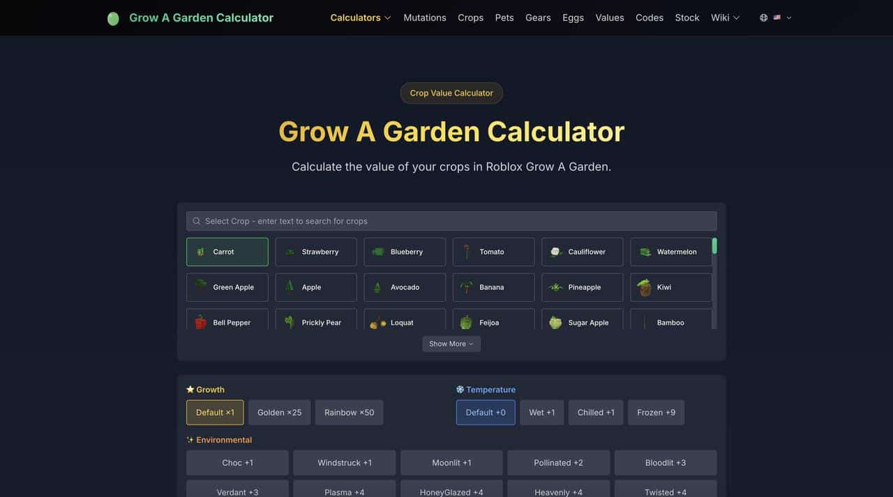 Grow a Garden Calculator（你的园艺外挂，帮你算出作物价值，告别 「卖亏了」 的烦恼）