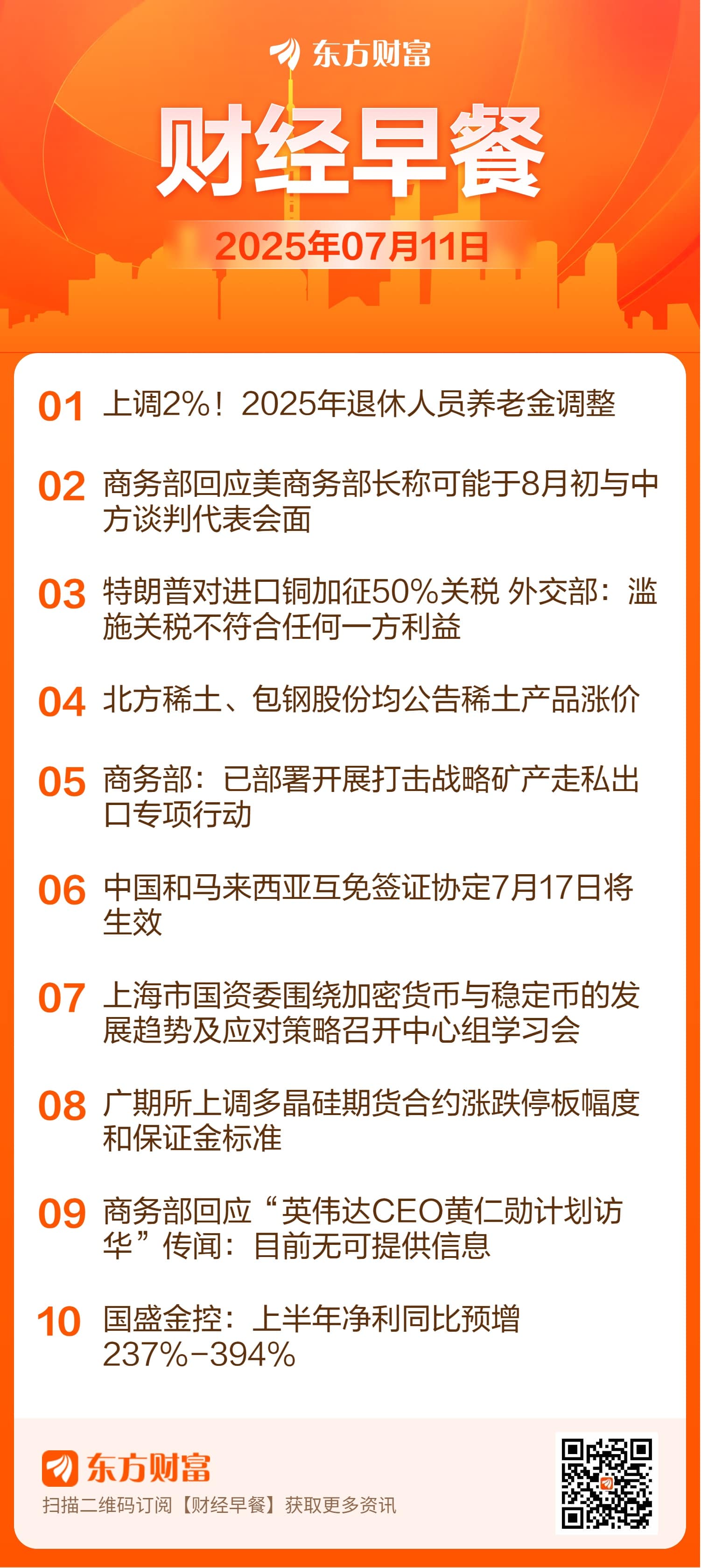 东方财富财经早餐 7月11日周五