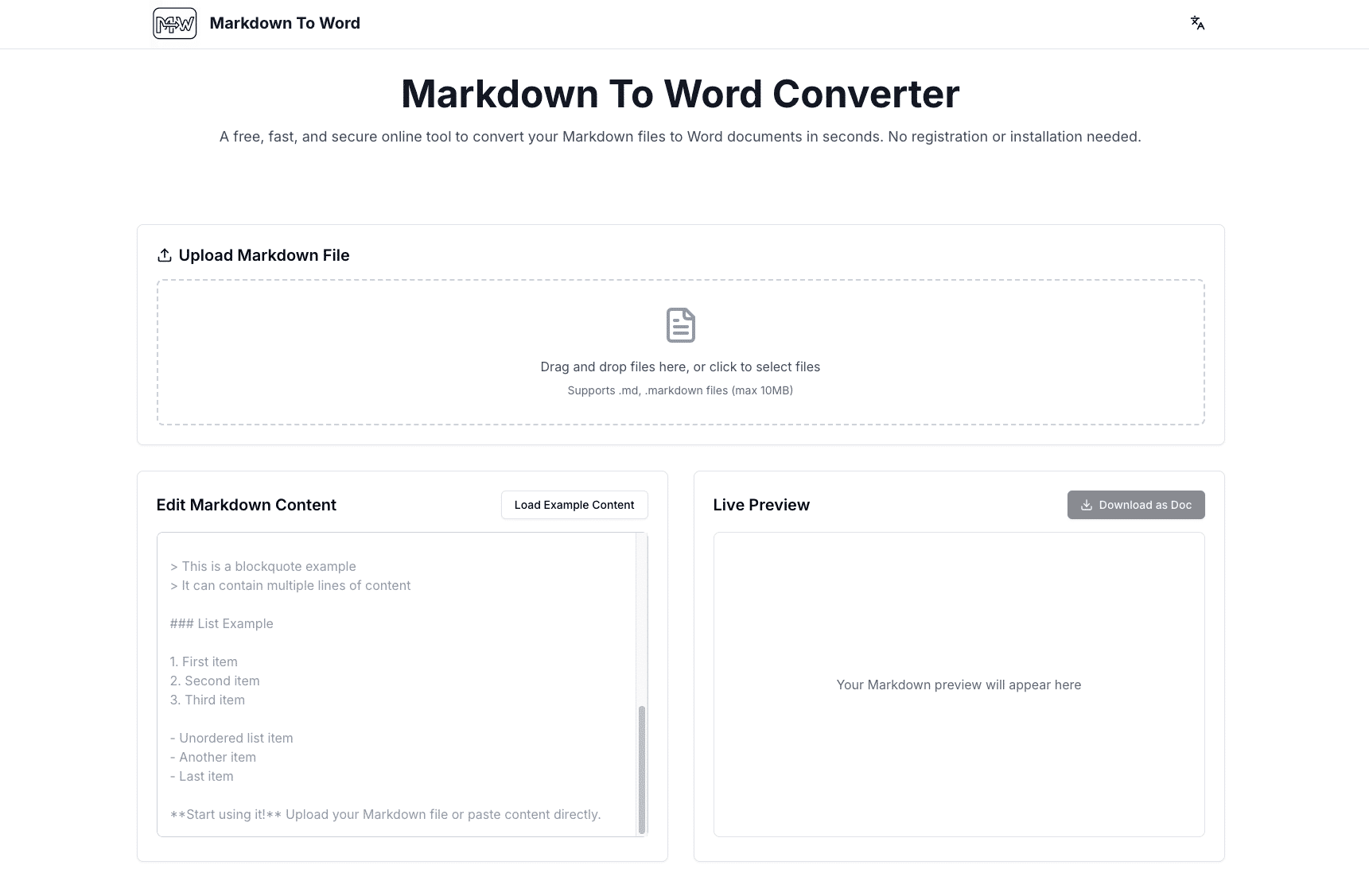 在线 Markdown 转 Word 转换器
