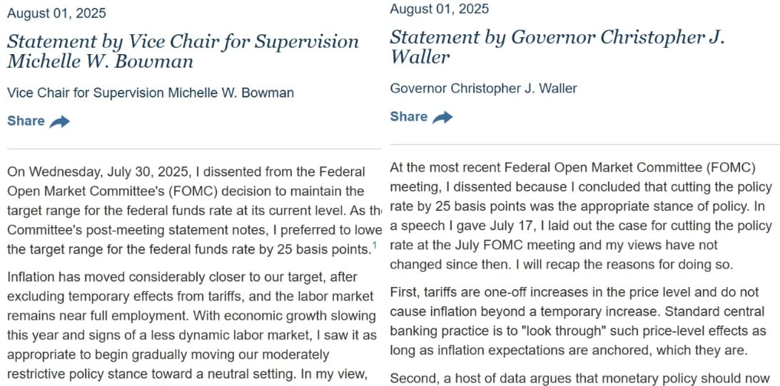 美联储「反对派」公布异议声明：就业颓势已现 坚持观望谨慎过头