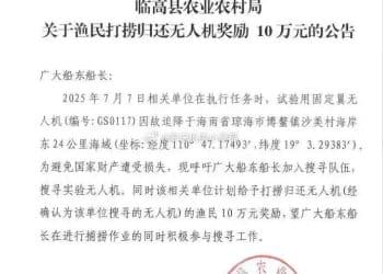 「执行任务时因故迫降」！海南悬赏10万元呼吁广大船东船长搜寻无人机（编号：GS0117）！当地：目前还没找到