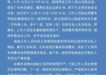 「法院警车上班时间出现在150公里外山姆，女司机穿生活装」，最新通报：工作人员送文书期间就近在山姆买午餐及私人用品，将严肃处理