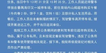 「法院警车上班时间出现在150公里外山姆，女司机穿生活装」，最新通报：工作人员送文书期间就近在山姆买午餐及私人用品，将严肃处理