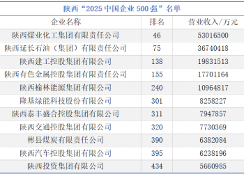 中国企业500强「排位赛」，11家陕企上榜