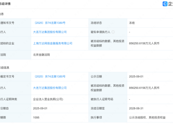 万达持有的94亿元股权被冻结