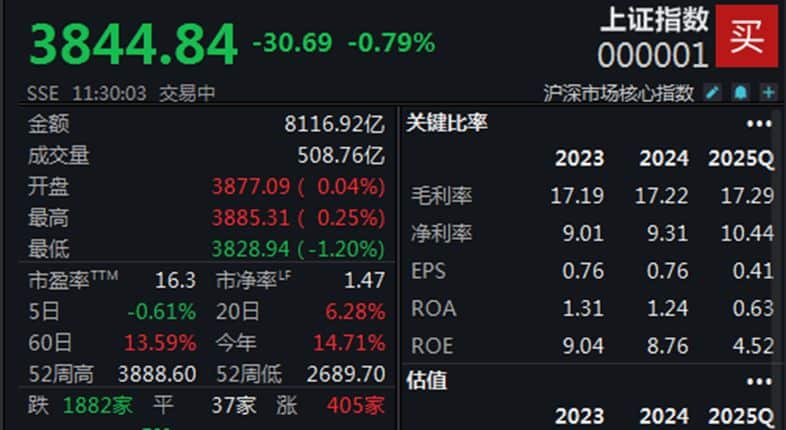 微盘股率先调整，沪指半日下挫0.79%