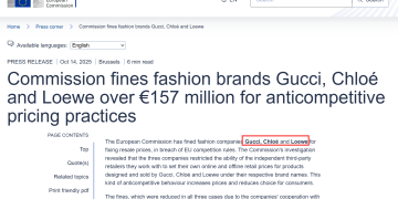 欧盟委员会对古驰、蔻依、罗意威处以罚款 总额超1.57亿欧元