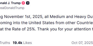 特朗普宣布中型和重型卡车进口关税将于11月1日生效