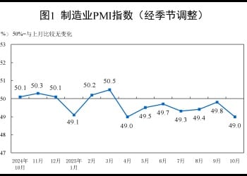 国家统计局：10月制造业PMI为49% 比上月下降0.8个百分点