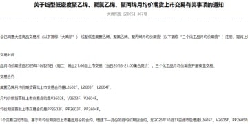 定了！大商所三个化工品月均价期货将于10月28日上市
