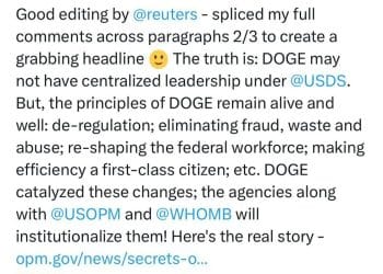 美国政府效率部提前8个月解散？主管官员：非实情，媒体创造了抓人眼球的头条