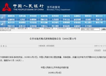 央行：11月17日将开展8000亿元买断式逆回购操作