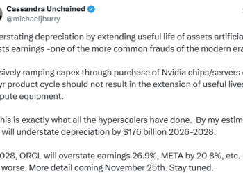 大空头伯里再度开炮：AI巨头涉嫌靠会计手法「虚增」利润