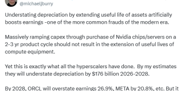 大空头伯里再度开炮：AI巨头涉嫌靠会计手法「虚增」利润