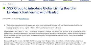 一套文件两地挂牌 新加坡交易所、纳斯达克合作推出「全球上市板」