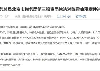 网络车评人陈震偷税被查，处理处罚共计247.48万元！各平台账号已被禁言或封禁