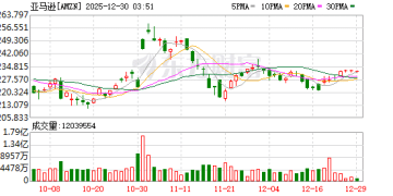 亚马逊年内走势在七巨头中垫底 但华尔街看好其明年大幅上涨