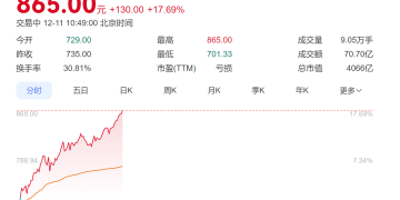 摩尔线程继续大涨！股价超850元，总市值破4000亿元！