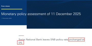 瑞士央行宣布维持「0利率」 符合市场预期