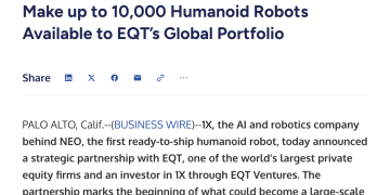 全球第二大私募股权巨头宣布推动部署1万台人形机器人