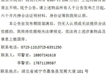 湖北一地公告：寻找190万枚USDT币原主人