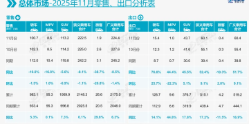 乘联分会：11月全国乘用车市场零售222.5万辆 同比下降8.1%