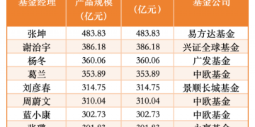 张坤483亿元领跑 权益基金经理「300亿元俱乐部」扩至8人