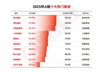 2025年十大热门板块出炉：算力硬件、有色金属涨近100%