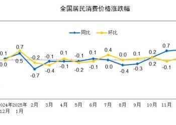 国家统计局：2025年12月CPI同比上涨0.8% PPI同比下跌1.9%