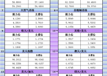 12月31日美市更新支撑阻力：18品种支撑阻力(金银铂钯原油天然气铜及十大货币对)
