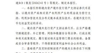 证监会发布《关于境内资产境外发行资产支持证券代币的监管指引》