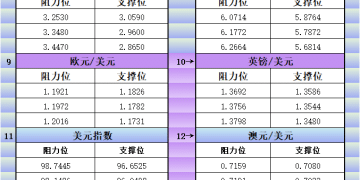2月12日美市更新支撑阻力：18品种支撑阻力(金银铂钯原油天然气铜及十大货币对)